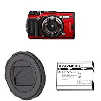 OM System Olympus TG-6 Red Underwater Camera & LB-T01 Lens Barrier for TG-1, 2, 3, 4, 5 & 6 & Li-92B Rechargeable Battery (Silver)