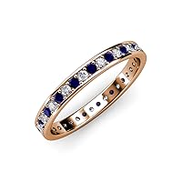 Blue Sapphire Diamond 5/8 ctw Women Eternity Ring Stackable 14K Gold