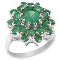 925 Sterling Silver Real Genuine Emerald Womens Band Ring