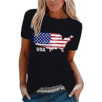 Lace Blouses for Women Women's Independence Day Printed Short Sleeve T Shirt Dark Tee Shirt