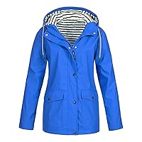 Womens Lightweight Waterproof Rain Jacket Zip Up Coat Winter Warm Outwear Casual Outdoor Hooded Windbreaker Pocket