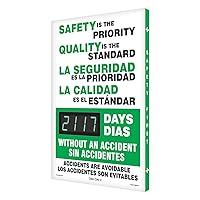 AccuformNMC Digi-Day Spanish Bilingual Electronic Safety Scoreboard SBSCK117, Track Days We Worked Without A Lost Time Accident, Aluminum 28”L x 20”W x 1”D, Bright LED Display with Remote, Made in USA