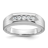 7.16mm 14k White Gold Mens Polished and Satin 5 stone 1/4 Carat Diamond Ring Size 10.00 Jewelry for Men