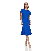 Tommy Hilfiger Women's Stretch Fabric Trumpet Skirt Self-tie Belt Dress, Majorelle Blue
