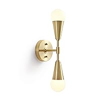 Vicky 2 Light Cone Socket Wall Sconce - Mid Century Modern Fixture for Wall & Ceiling - Minimalist Edison Lamp for Hallway and Bathroom Vanity - Brushed Gold (BW0027-2G)