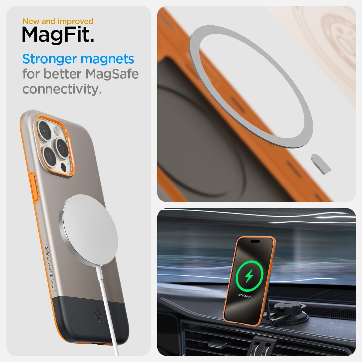 Spigen Magnetic Style Armor MagFit Designed for iPhone 15 Pro Case, [Military-Grade Protection] Compatible with MagSafe (2023) - Alpine Gold