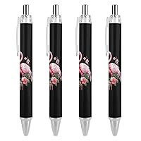 Cute Flamingo with Flowers Ballpoint Pens Black Ink Ball Point Pen Retractable Journaling Pen Work Pens for Men Women Office Supplies 4 PCS
