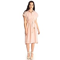 Maggy London Women's Collared Shirtdress with Short Dolman Sleeves and Sash, Sun Orange/Ivory