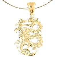 14K Yellow Gold 3D Dragon Pendant with 18