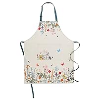 Floral Aprons for Women with Pockets, Elegant and charming wildflowers and butterflies Design, 100% Slub Cotton Material Kitchen Cooking Apron Chef Apron Adjustable for Women Men