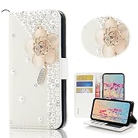 STENES Bling Wallet Phone Case Compatible with Samsung Galaxy A10e - Stylish - 3D Handmade Flowers Rhinstone Diamond Design Leather Cover Case - Pink