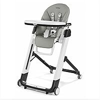 Peg Perego Siesta, Grow With Baby Folding High Chair & Recliner, Height Adjustable, Quick Clean & Easy Push Wheels For Babies & Toddlers, Made in Italy, Ice (Grey)