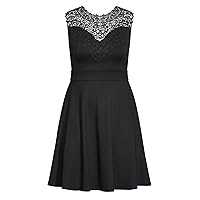 Womens Plus Size Dresses Lace Round Neck Pleated High Waisted Sleeveless Umbrella Skirt Casual Cocktail Dress