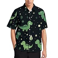 Cute Dinosaur Hawaiian Shirt for Men Summer Beach Printd Short Sleeve Button Down Shirts