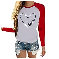 XJYIOEWT Brown Shirts for Women Women Casual Long Heart-Shaped Neck Valentine's Day Top Sleeve O Women's Blouse Scoop N
