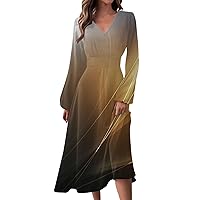 Plus Size Dresses for Curvy Women 2024 V-Neck Flowy Causal Loose Dress Summer Vintage Printed Long Sleeve Dresses