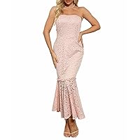 Salimdy Women's Sexy V Neck Sleeveless Lace Dress Elegant Vintage Cocktail Party Mermaid Midi Dress