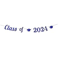 Navy Blue Congrats Grad Class of 2024 Banner Decorations - Hanging Glitter Graduation Banner Garland Sign Bunting for Photo Backdrop, College High School Grad Party Supplies for Wall Decor