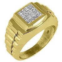 Mens 18k Yellow Gold Princess Square Cut Diamond Ring Invisible Set .75 Carats