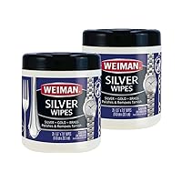 Weiman Silver Polish, Cleaner, and Tarnish Remover Wipes - 20 Count - 2 Pack - Use on Silver, Jewelry, Antique Silver, Gold, Brass, Copper and Aluminum