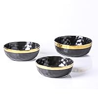 Stone Lain Florian Porcelain 3-Piece Round Bowl Service Set, Black with Gold Rim