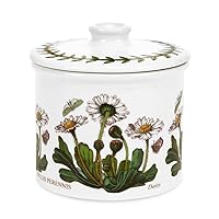Botanic Garden 7oz Drum-Shaped Covered Sugar Bowl | Daisy Motif | Fine Earthenware | Chip-Resistant Glaze | Dishwasher and Microwave Safe | Made in England