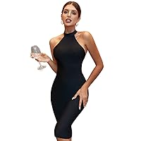 Unique Women Evening Gown Dress Black Sexy Sleeveless Bodycon Backless Party Dress