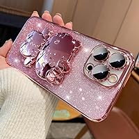 Spevert for iPhone 15 Pro Max Case Luxury Glitter Case with Cute Kawaii Stand,Glitter Diamond Bling Case with Mirror Full Camera Lens Protection for Women Men Girls Anti-Scratch 6.7'' (Rose Gold-02)