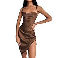 JUMISEE Women Satin Ruched Lace Up Bodycon Mini Dress Sexy Backless Spaghetti Strap Party Dress for Cocktail Clubwear