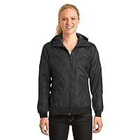 Sport-Tek LST53 Ladies Embossed Hooded Wind Jacket, 2XL, Black/ Black