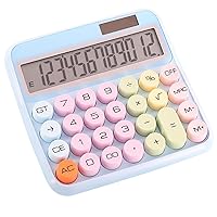 Calculator 12 Digit Desk Calculator Solar and Battery Powered Kids Calculator with Large Display Non-Slip Round Button Cute Calculator for Home Office School, No Battery, Blue