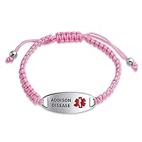 Bling Jewelry Customizable Engravable Identification Medical ID Pink Braided Cord Bracelet For Women Stainless Steel Adjustable