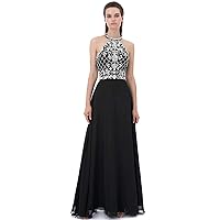 Women's Luxury Long Prom Dresses Halter Backless Crystal Beaded Rhinestone Formal Evening Gowns