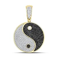 The Diamond Deal 10kt Yellow Gold Mens Round Black Color Enhanced Diamond Yin Yang Charm Pendant 1-3/4 Cttw