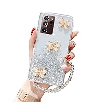 Shiny Butterfly Fashion Phone Case for Samsung Galaxy A50 S A30 A20 A10 A21 A31 A70 A60 A02S, with Bracelet Back Cover(A20/A30,White)