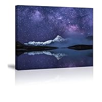 Peaceful Star Lake Landscape Wall Art For Bedroom,Starry Night Sky Over Snowy Mountain,Purple Milky Way Galaxy Scenery Decor,Giclee Canvas Print Picture, Inner Frame 12x16 Inches