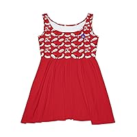 Women's Skater Dress (AOP), with red Christmas Hats Design on red Dress.