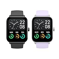 2 Packs Smart Watch for Women and Men with Alexa, Bluetooth Call & Receive Text, 1.8Inches Smartwatch (Black and Purple)