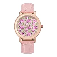 Rose Pattern Women's PU Leather Strap Watch Fashion Wristwatches Dress Watch for Home Work