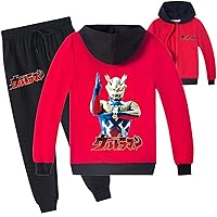 Ultraman Full Zip Jacket Long Sleeve Casual Hoodie Hooded Lightweight Tracksuit Set for Kid Boys