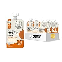 Serenity Kids 6+ Months Dairy-Free Smoothie Baby Food | USDA Organic | Grass Fed Collagen Protein | 3.5 Ounce BPA-Free Pouch | Pumpkin Spice | 6 Count