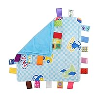 Baby Infant Taggy Blanket Soft Touch Plush Colourful Security Comfortable Taggie Presant Blue Car,Best Gift Present for Babies
