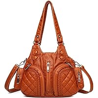 Crossbody Bag for Women, Women Shoulder Bag, Retro Women Handbag Multi Pockets PU Travel Shopping Material Soft Wash Leather Big Mother Hobos Zipper Khaki (Color: Khaki)