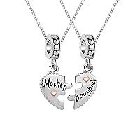 18 inch Mother Daughter Son Love Heart Puzzle Charm Pendant Matching Jewelry Birthday Necklace set for 2 for Women Girls