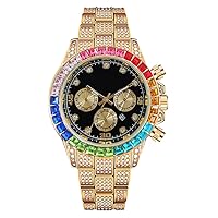 Mens Watches Luxury Colorful Iced Out Crystal Rhinestone Diamond Watch Women Men's Stainless Steel Bracelet Wrist Watch