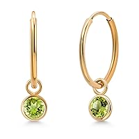 Gem Stone King 14K Yellow Gold Gemstone Birthstone Endless Huggie Earrings | Drop Dangle Earrings for Women Girls Teens | Small Hoop Earrings | Gold Earrings for Women | 20MM Length | Round 4MM
