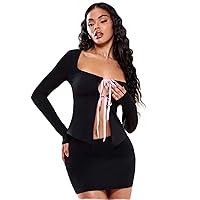 Women's Tops Women's Shirts Sexy Tops for Women Sexy Tie Front Crop Tee with Square Neck and Long Sleeve