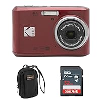 Kodak PIXPRO FZ45 Friendly Zoom 16MP Full HD Digital Camera, Red, Bundle with 32GB Memory Card and Camera Bag