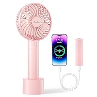 HandFan Upgraded Versatile Mini Portable Handheld Fan with Portable Charger/Charging Base, Rechargeable Personal Hand Fans for Women, Lash Fan for Desk, Makeup Office Travel Outdoors(Pink)