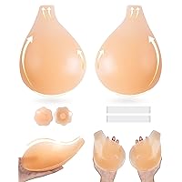 Sticky Bras for Women Push Up Adhesive Invisible Bra Backless Strapless Bra for Big Busted Reusable with Nipple Covers - XXL,Creme 001